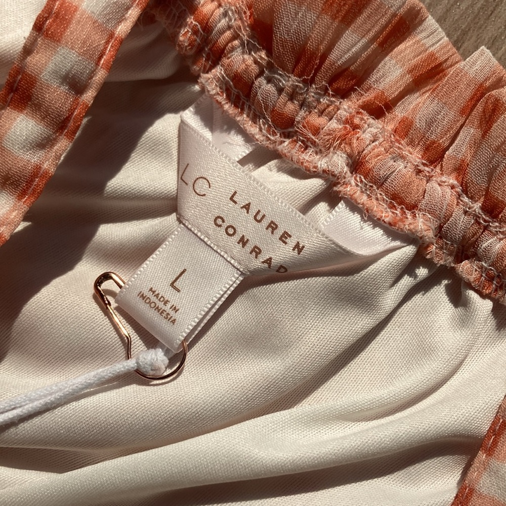 LC Lauren Conrad check print ruffle detail boho top L - Picture 9 of 17